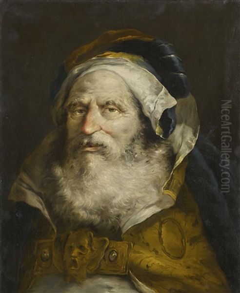 Head Of A Bearded Man In Oriental Dress Oil Painting by Giovanni Domenico Tiepolo