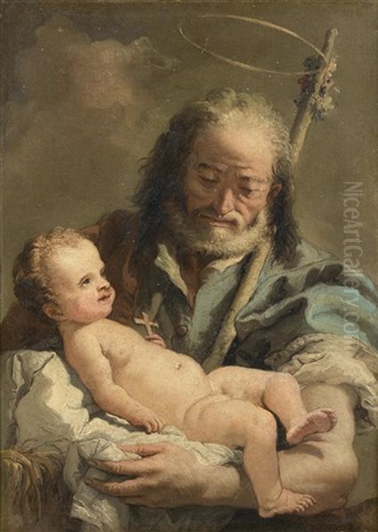 Saint Joseph Tenant L'enfant Jesus Oil Painting by Giovanni Domenico Tiepolo