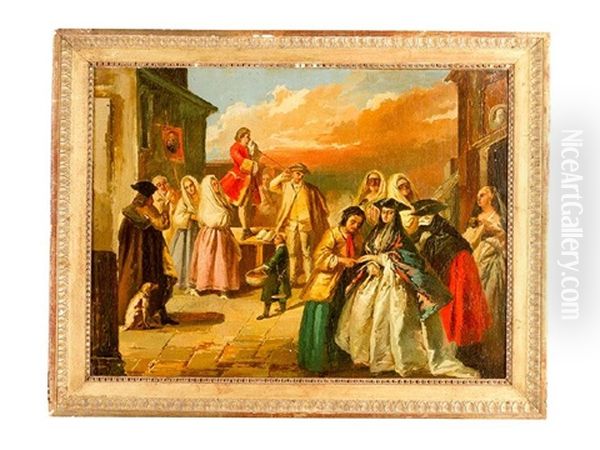 Venetian Street Scene With A Fortune Teller And A Quackery Oil Painting by Giovanni Domenico Tiepolo