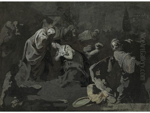 Biblische Szene (?) Oil Painting by Giovanni Domenico Tiepolo