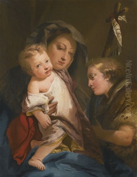 The Madonna And Child With The Infant St John The Baptist Oil Painting by Giovanni Domenico Tiepolo