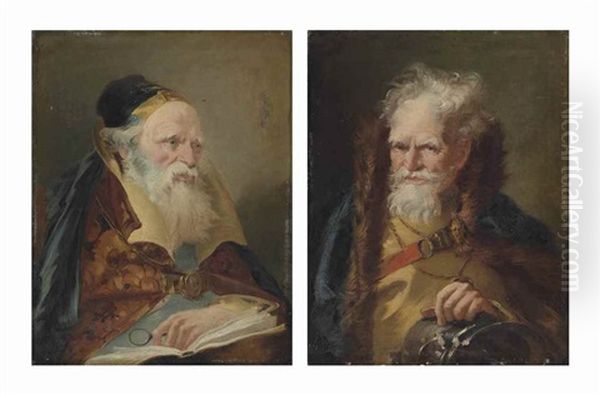 Head Of A Philosopher; And Head Of A General Oil Painting by Giovanni Domenico Tiepolo