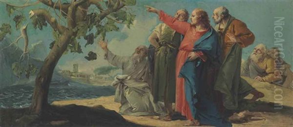 Christ And The Barren Fig Tree Oil Painting by Giovanni Domenico Tiepolo