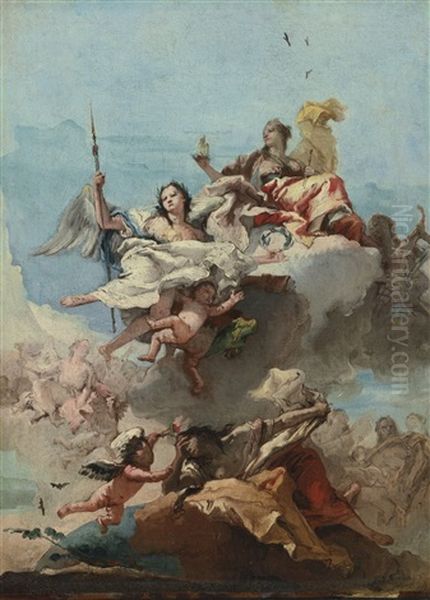 Triumph Of Virtue Oil Painting by Giovanni Domenico Tiepolo