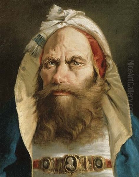 Head Of A Bearded Man In Oriental Dress Oil Painting by Lorenzo Baldissera Tiepolo