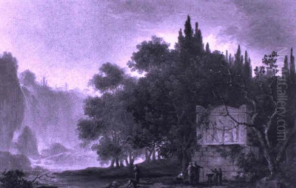 Paysage De Tivoli Avec Un Tombeau Oil Painting by Jean-Baptiste Antoine Tierce