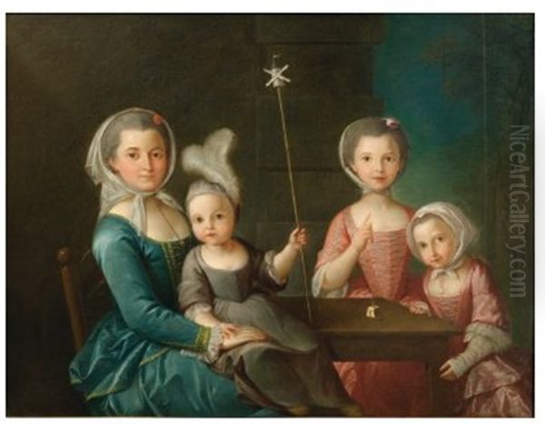 Portrait De La Marquise De Lagrenee Et De Ses Enfants Oil Painting by Louis Simon Tiersonnier