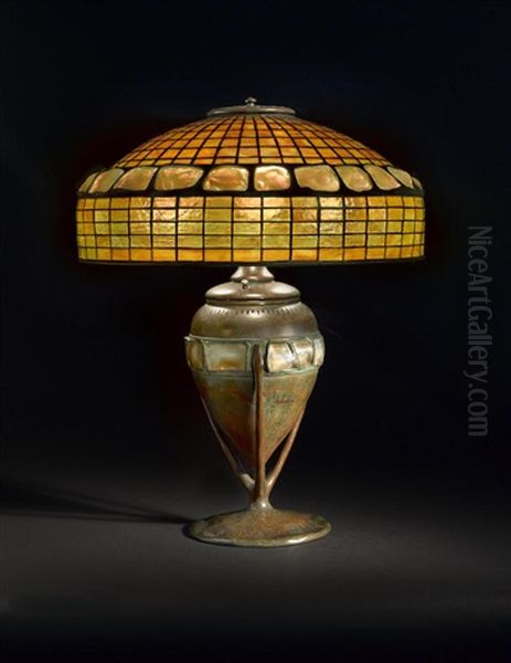 Turtleback Tile Table Lamp Oil Painting by  Tiffany Studios