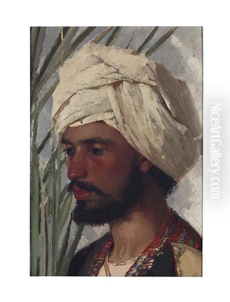 Portrait Study (man In Turban) Oil Painting by Louis Comfort Tiffany