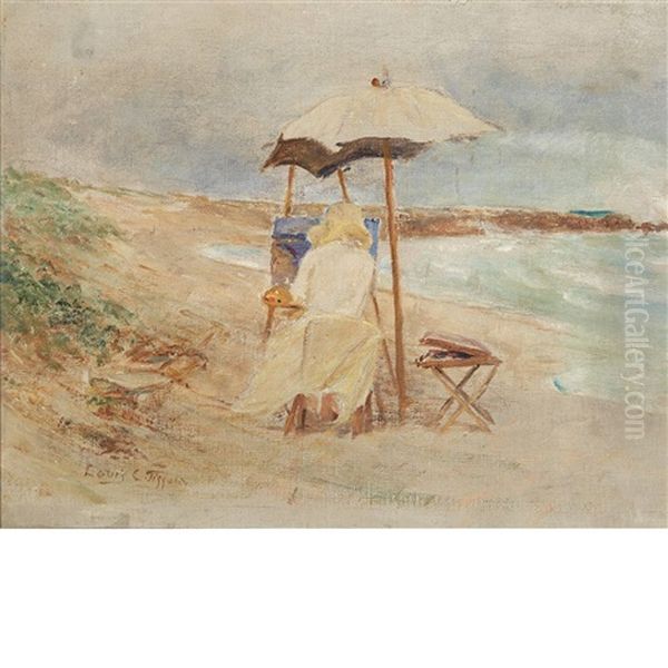 Sarah Painting On The Beach Oil Painting by Louis Comfort Tiffany