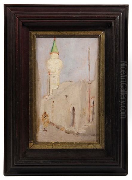 Middle Eastern Street Scene With Figure And Minaret Oil Painting by Louis Comfort Tiffany