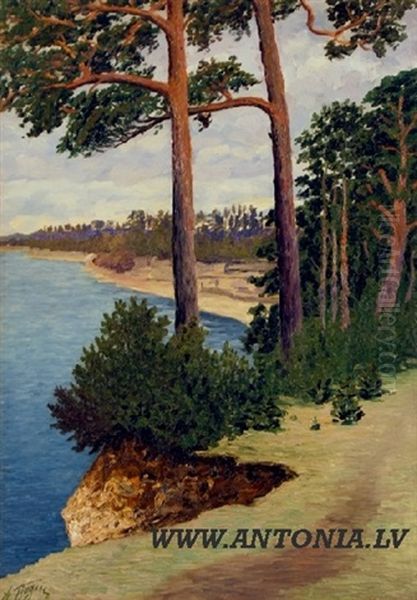 Daugava River At Beaver Street Oil Painting by Arnold Tigins