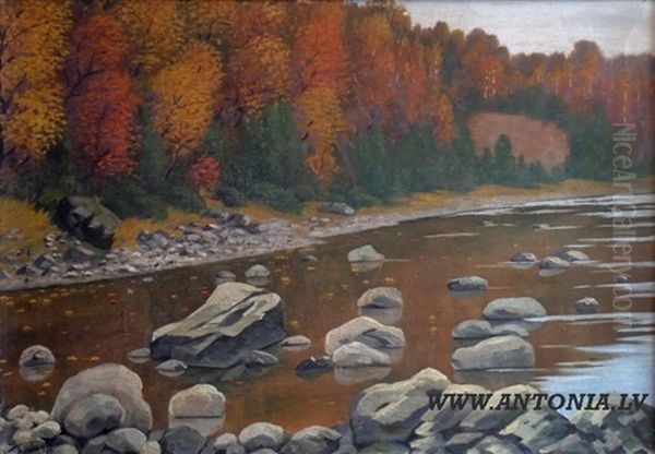 Rocky River Oil Painting by Arnold Tigins