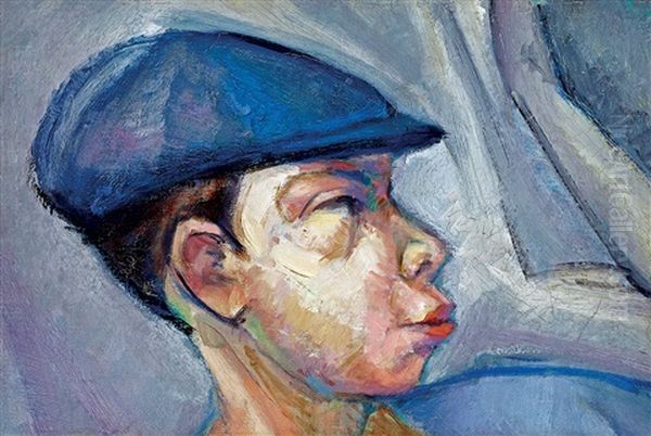 Portrait Of A Boy (head With Cap) Oil Painting by Lajos (Ludwig) Tihanyi