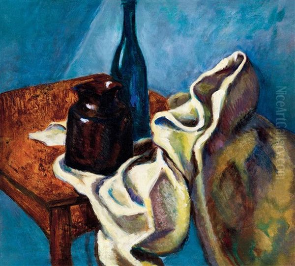 Still-life With Blue Bottle Oil Painting by Lajos (Ludwig) Tihanyi