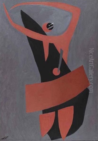 Dancer On Grey Ground Oil Painting by Lajos (Ludwig) Tihanyi