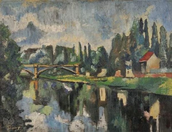 Le Pont Sur La Marne A Creteil Oil Painting by Lajos (Ludwig) Tihanyi