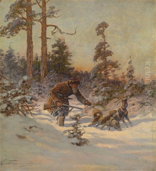 Hunting Scene Oil Painting by Efim A. Tikhmenev