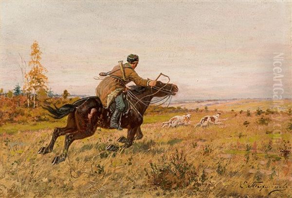 Foxhunting Oil Painting by Efim A. Tikhmenev