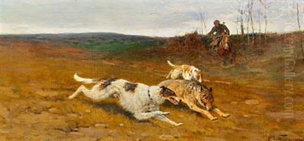 Wolf-hunting With Borzois Oil Painting by Efim A. Tikhmenev