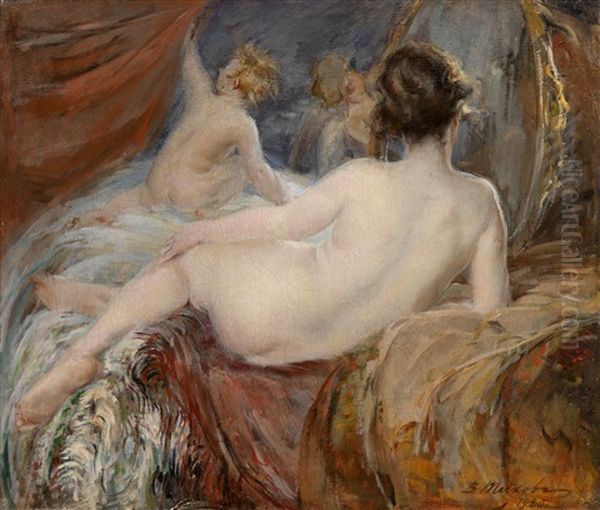 Venus Before The Mirror Oil Painting by Vitaly Gavrilovich Tikhov