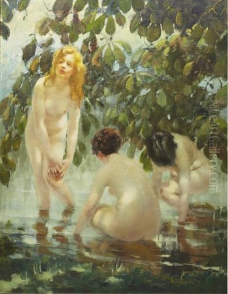 The Bathers Oil Painting by Vitaly Gavrilovich Tikhov