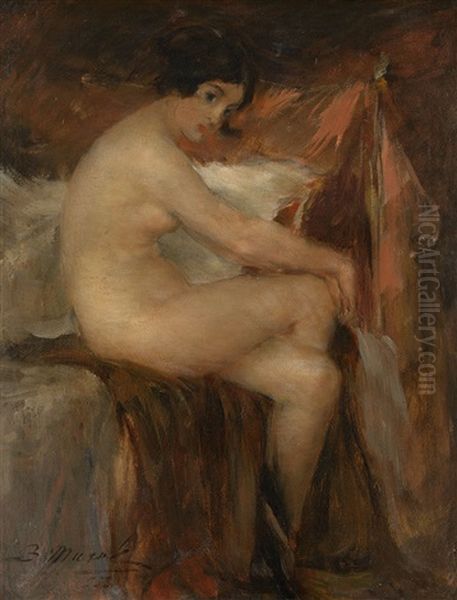 Seated Nude Oil Painting by Vitaly Gavrilovich Tikhov