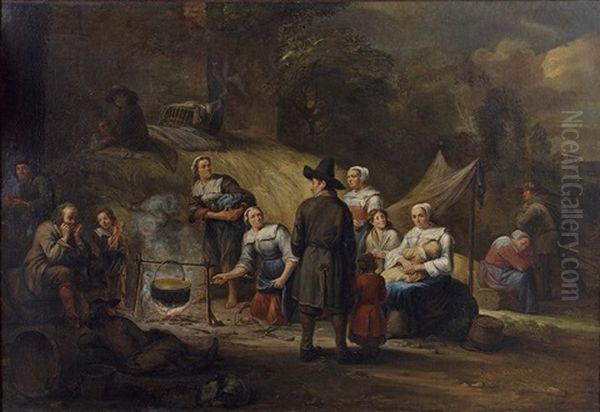 Campement De Paysans Pendant La Moisson Oil Painting by Gillis van Tilborgh the Elder