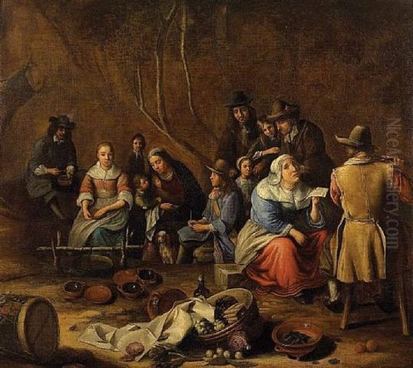 Village Market Oil Painting by Gillis van Tilborgh