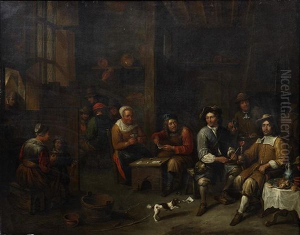 A Tavern Interior With Figures Drinking And Smoking Oil Painting by Gillis van Tilborgh