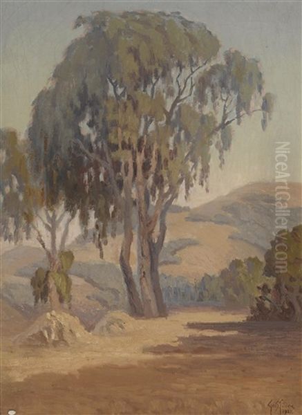 A Eucalyptus Tree With Sunlit Hills Beyond Oil Painting by George Smith Tilden