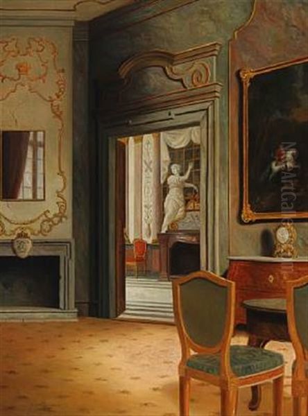 Interior From The Hermitage Palace In Denmark Oil Painting by Christian Tilemann-Petersen