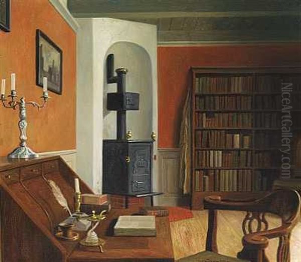 Fra Terslosegaard, Holbergs Arbejdsvaerelse Oil Painting by Christian Tilemann-Petersen