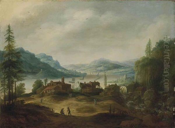 Paysage Panoramique De Montagne Avec Un Village Dans Une Vallee Oil Painting by Jan Tilens