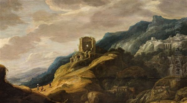 Panoramic Landscape With Ruins Oil Painting by Jan Tilens