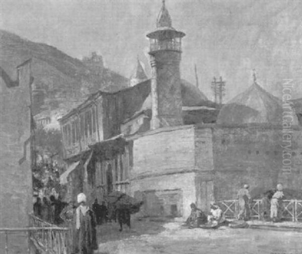 Belebte Strase Vor Der Moschee Von Tiflis Oil Painting by Karl Max Tilke