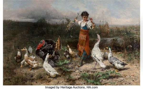 The Little Goose Girl Oil Painting by Johann Till