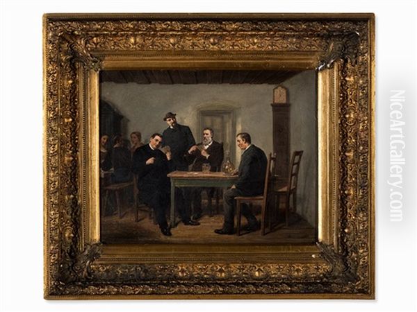 Card Players Oil Painting by Leopold Till