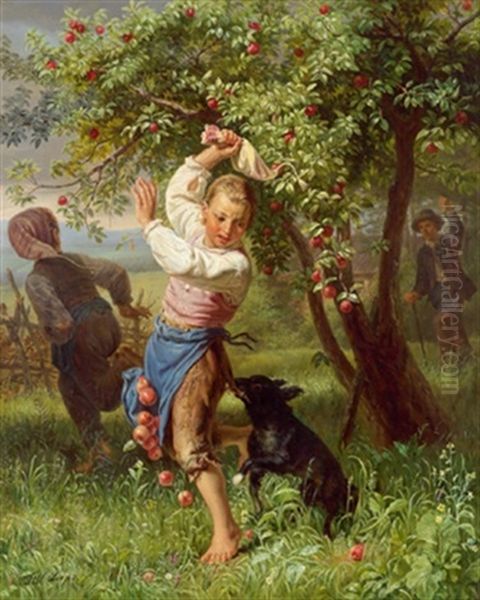 Die Kleinen Apfeldiebe Oil Painting by Leopold Till