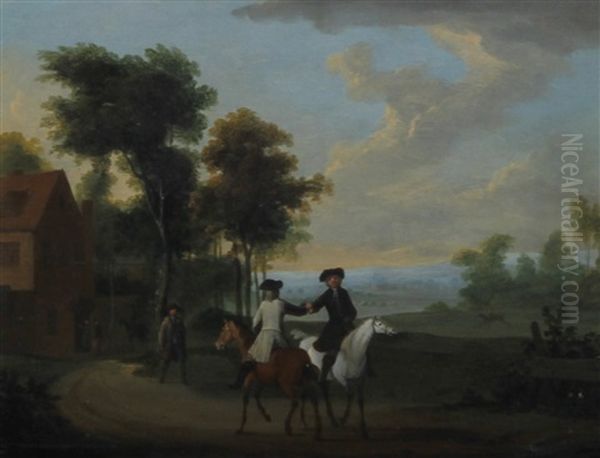 Riders On A Country Road, And Another Similar (pair) Oil Painting by Peter Tillemans