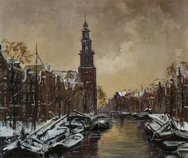 A View Of The Prinsengracht With The Westertoren Oil Painting by Jan Hermanus Melchior Tilmes