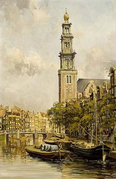 A View Of The Westertoren, Amsterdam Oil Painting by Jan Hermanus Melchior Tilmes