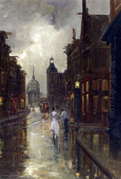 Evening Street Scene With The Koepelkerk, Amsterdam Oil Painting by Jan Hermanus Melchior Tilmes