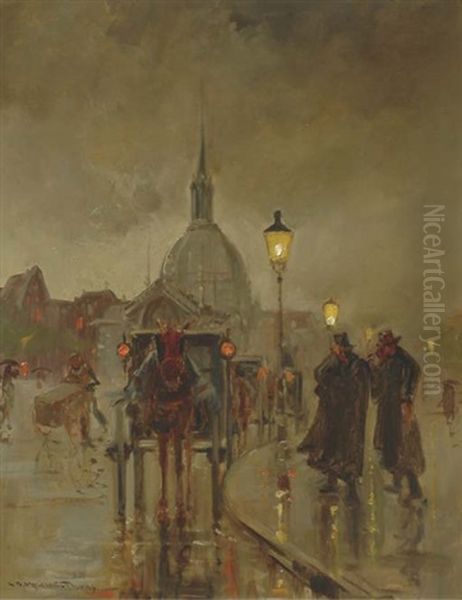 Aapjeskoetsen At The Hotel Americain, Leidseplein, The Koepelkerk In The Background, Amsterdam Oil Painting by Jan Hermanus Melchior Tilmes