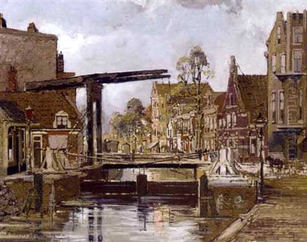 A Canal In Amsterdam Oil Painting by Jan Hermanus Melchior Tilmes