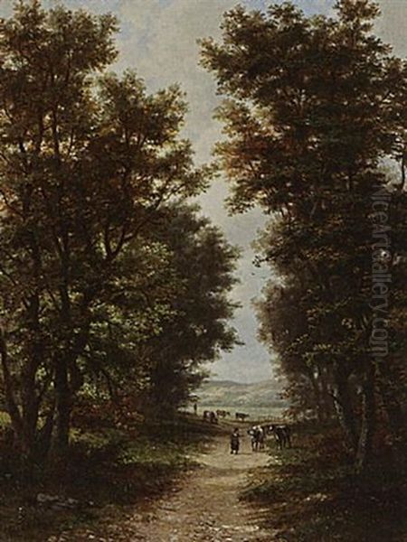 A Landscape With A Peasant Woman On A Country Road Oil Painting by Jan Hermanus Melchior Tilmes