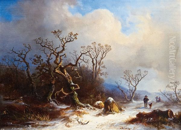 Verschneite Winterlandschaft Mit Figurenstaffage Oil Painting by Orest Issaakowitch Timaschewskji