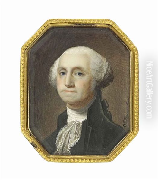 George Washington, In Black Coat And Waistcoat, White Stock And Frilled White Cravat, Powdered Hair Worn En Queue Oil Painting by Orest Issaakowitch Timaschewskji