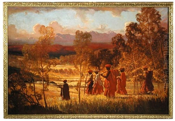 Bush Landscape With Figures Oil Painting by William Mitcheson Timlin