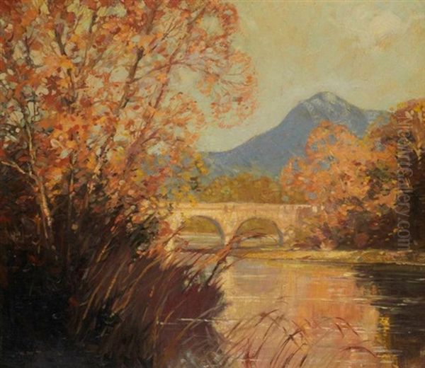 A Bridge Over The River Oil Painting by William Mitcheson Timlin